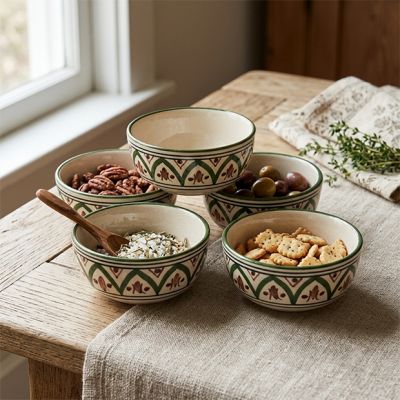 Rustic Cottage Painted Stoneware Snack Bowl
