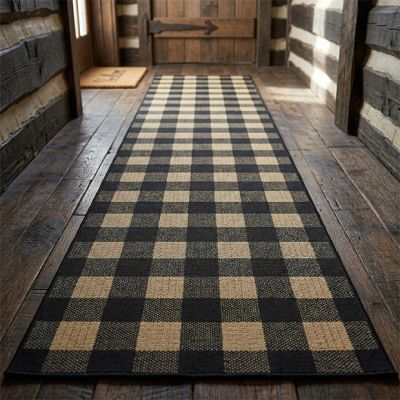 Rustic Country Black Check Area Rug