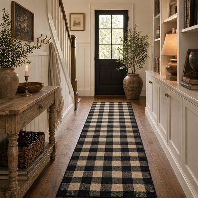 Rustic Country Black Check Area Rug
