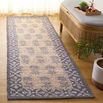 Rustic Country Floral Natural/Blue Area Rug