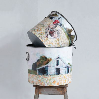 Rustic Country Metal Bucket Set of 2