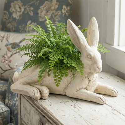 Rustic Cream Bunny Planter
