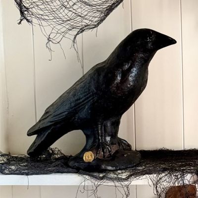 Rustic Black Crow Figurine 11 Inch