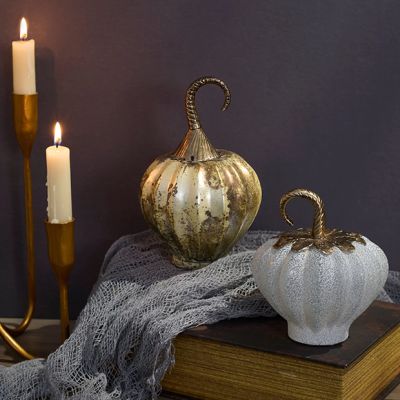 Rustic Decorative Glass Pumpkin Set of 2