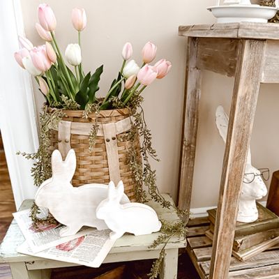 Rustic Distressed Bunny with Ribbon Set of 2