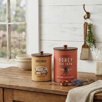 Rustic Farm Galvanized Metal Lidded Canisters Set of 2
