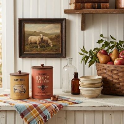 Rustic Farm Galvanized Metal Lidded Canisters Set of 2