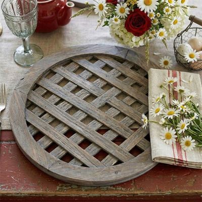 Rustic Farmhouse Round Wooden Lattice Charger Plate