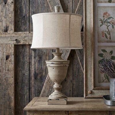 Rustic Farmhouse Table Lamp with Linen Shade