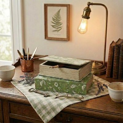 Rustic Floral Patterned Book Box Set of 2