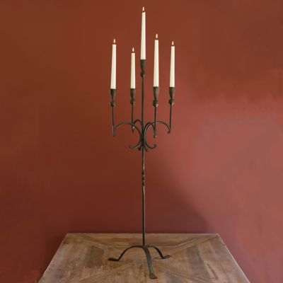 Rustic Forged Iron Tabletop Candelabra