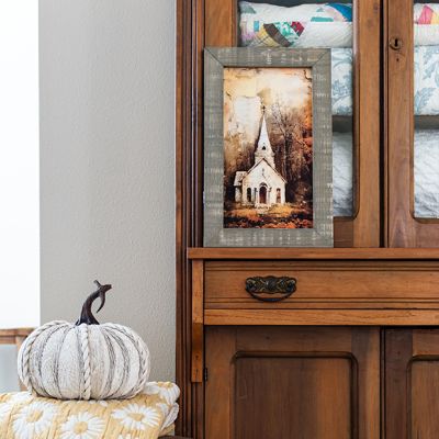 Rustic Framed Autumn Church 6 Vertical Wall Art