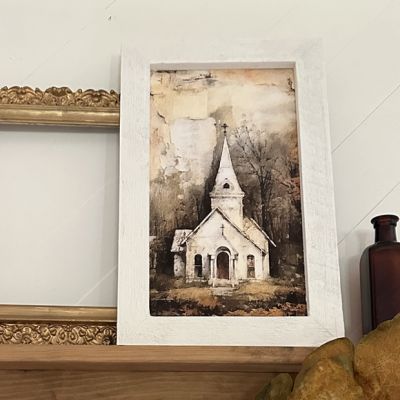 Rustic Framed Autumn Church 6 Vertical Wall Art