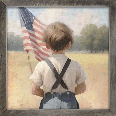 Rustic Framed Boy With Flag Wall Art