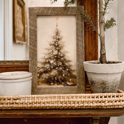 Rustic Framed Christmas Tree with Star Vertical Wall Art