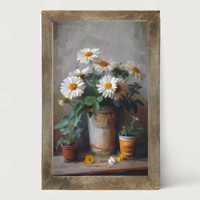 Rustic Framed Daisies Vertical Wall Art