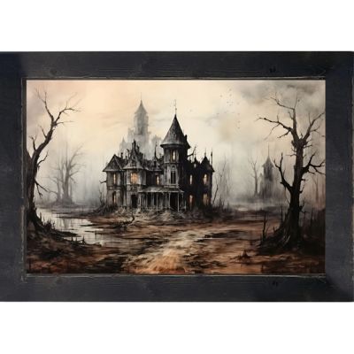 Rustic Framed Ghostly House Horizontal Wall Art