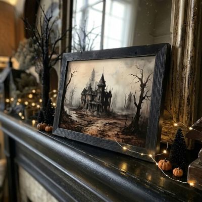 Rustic Framed Ghostly House Horizontal Wall Art