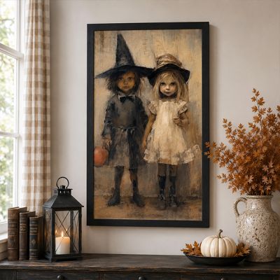 Rustic Framed Halloween Children Vertical Wall Art