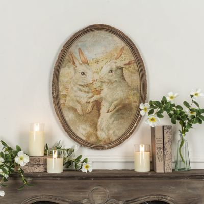Rustic Framed Oval Bunny Print