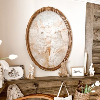 Rustic Framed Oval Bunny Print