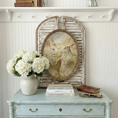 Rustic Framed Oval Bunny Print