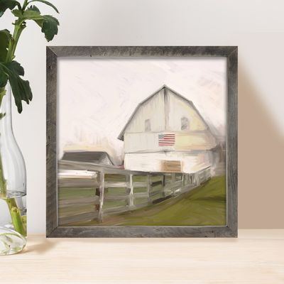 Rustic Framed Patriotic Barn With Flag Wall Art