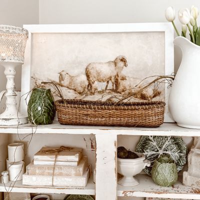 Rustic Framed Peaceful Sheep Horizontal Wall Art