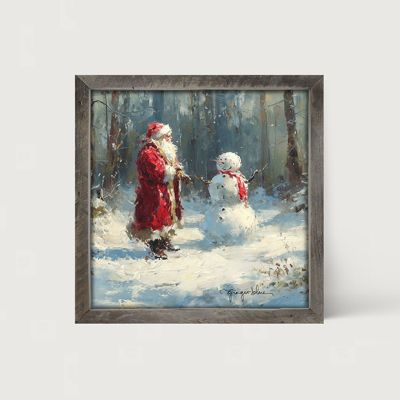 Rustic Framed Santa and the Snowman Wall Art
