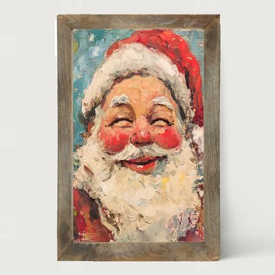 Rustic Framed Santa With Rosey Cheeks Vertical Wall Art