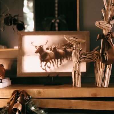 Rustic Framed Santas Reindeer Wall Art
