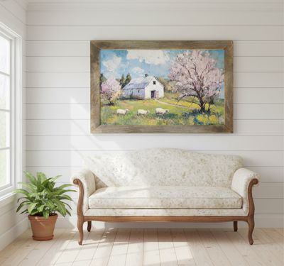 Rustic Framed Sheep in Spring Horizontal Wall Art