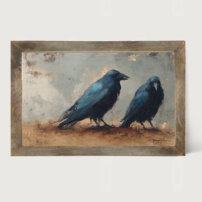 Rustic Framed Two Crows Horizontal Wall Art