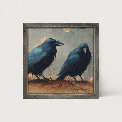 Rustic Framed Two Crows Wall Art