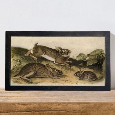 Rustic Framed Vintage Playing Bunnies Wall Art