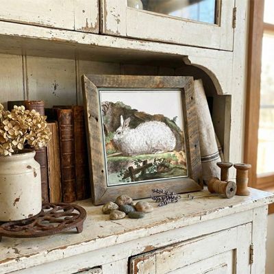 Rustic Framed Vintage White Bunny Wall Art