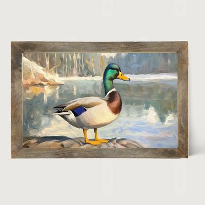 Rustic Framed Waterside Duck Horizontal Wall Art