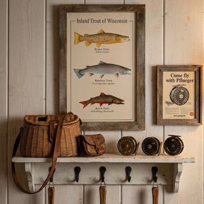 Rustic Framed Wisconsin Trout Vertical Wall Art
