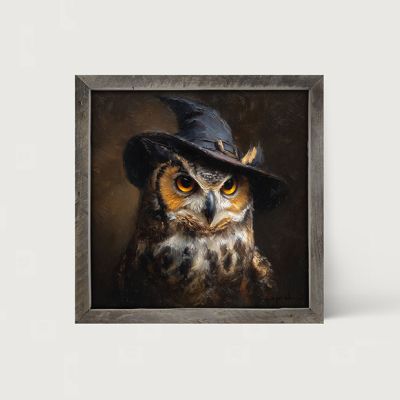 Rustic Framed Witch Hat Owl Wall Art