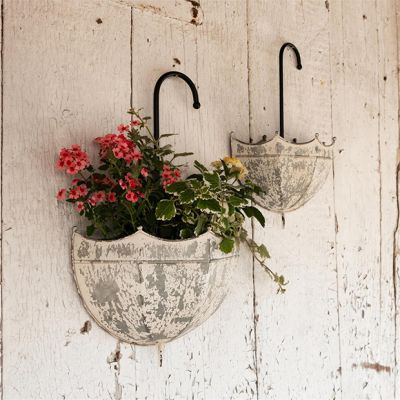 Rustic Galvanized Umbrella Wall Planter Set of 2