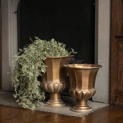 Rustic Gold Metal Urn Set of 2