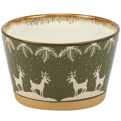 Rustic Green Deer In Snow Soup Bowl Set of 4