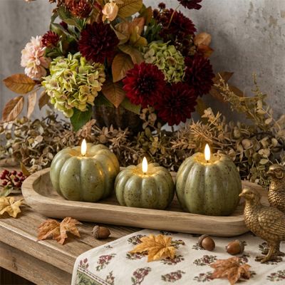 Rustic Green Pumpkin Flameless Candle