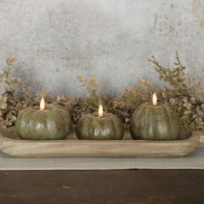 Rustic Green Pumpkin Flameless Candle