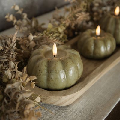 Rustic Green Pumpkin Flameless Candle