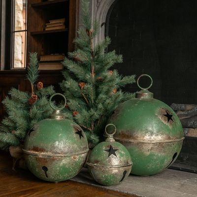 Rustic Green Sleigh Bell with Stars