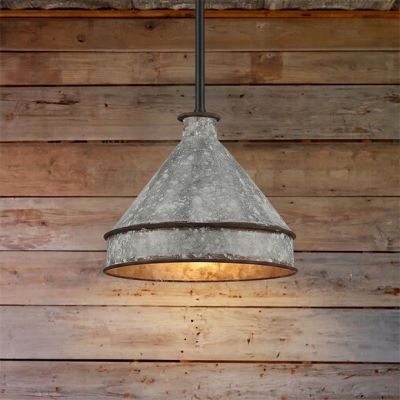 Rustic Homestead Pendant Antique Black With Galvanized Steel Shade 10 Inch
