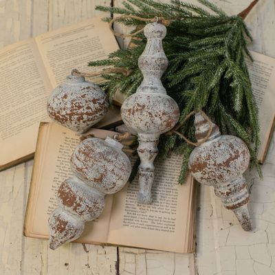 Rustic Iron Elongated Christmas Ornaments Set of 4