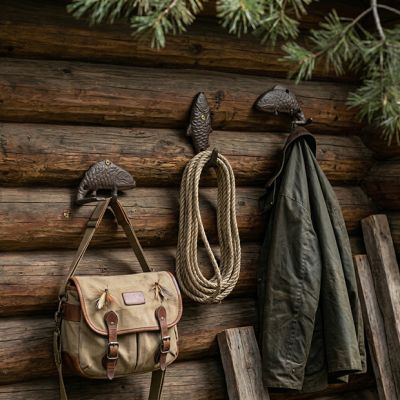 Rustic Iron Fish Anchorpoint Wall Hooks Set of 6