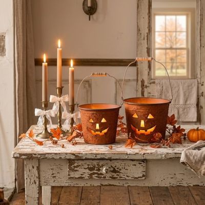 Rustic Jack O Lantern Bucket Set of 2
